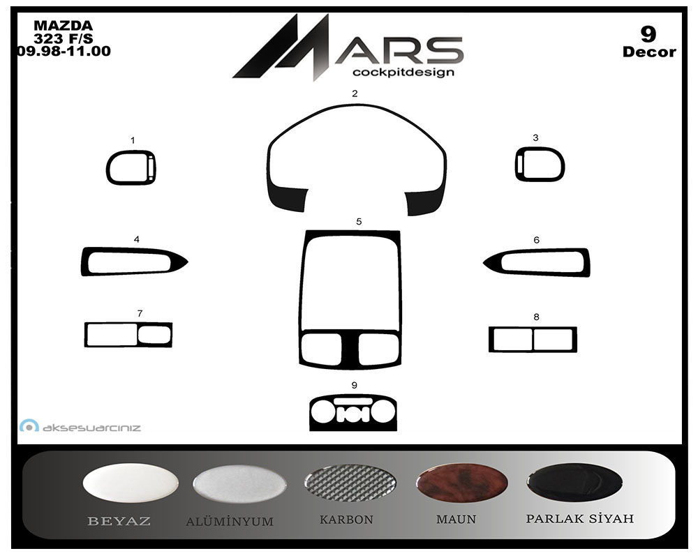 Mazda 323 FS Konsol-Maun Kaplama 1998-2000 9 Parça