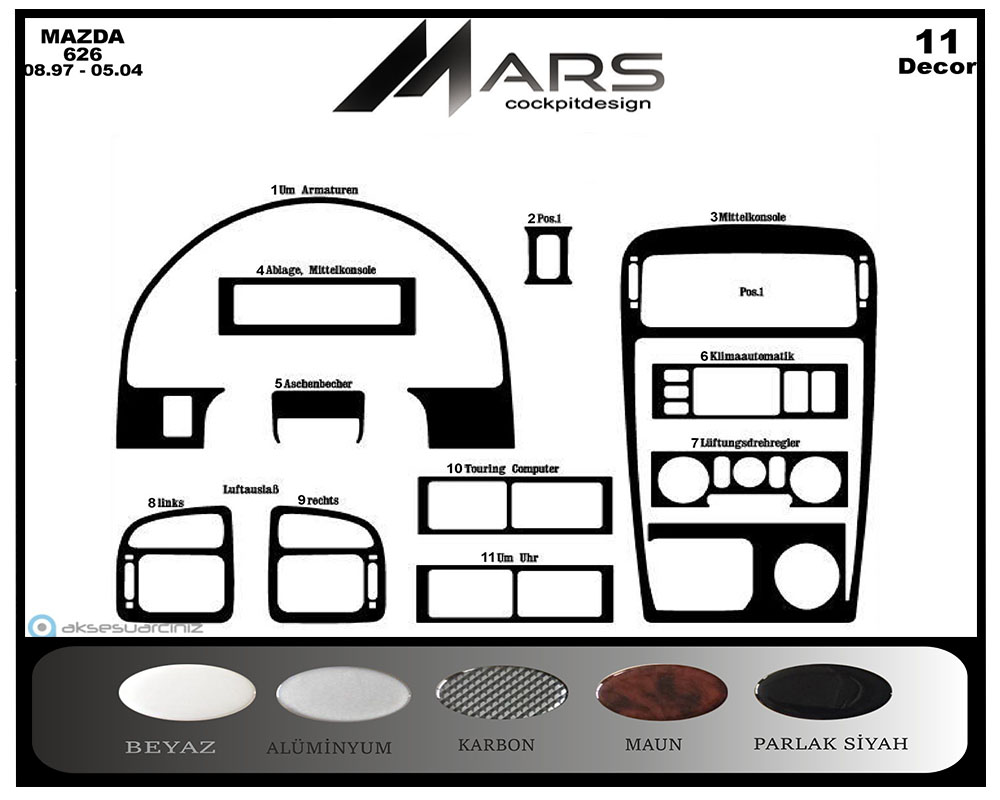 Mazda 626 Konsol-Maun Kaplama 1997-2004 11 Parça