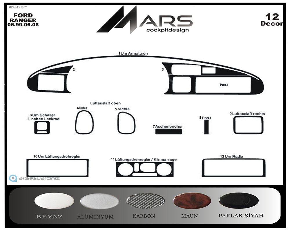 Mazda Pick Up Console - Mahogany Veneer 1999-2006 12 Pieces