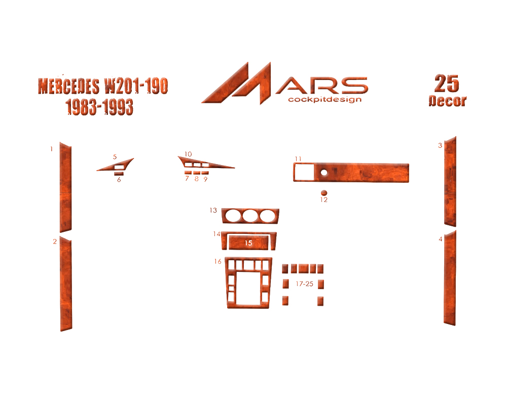 Mercedes 190 Console-Mahogany Veneer 1983-1993 25 Pieces