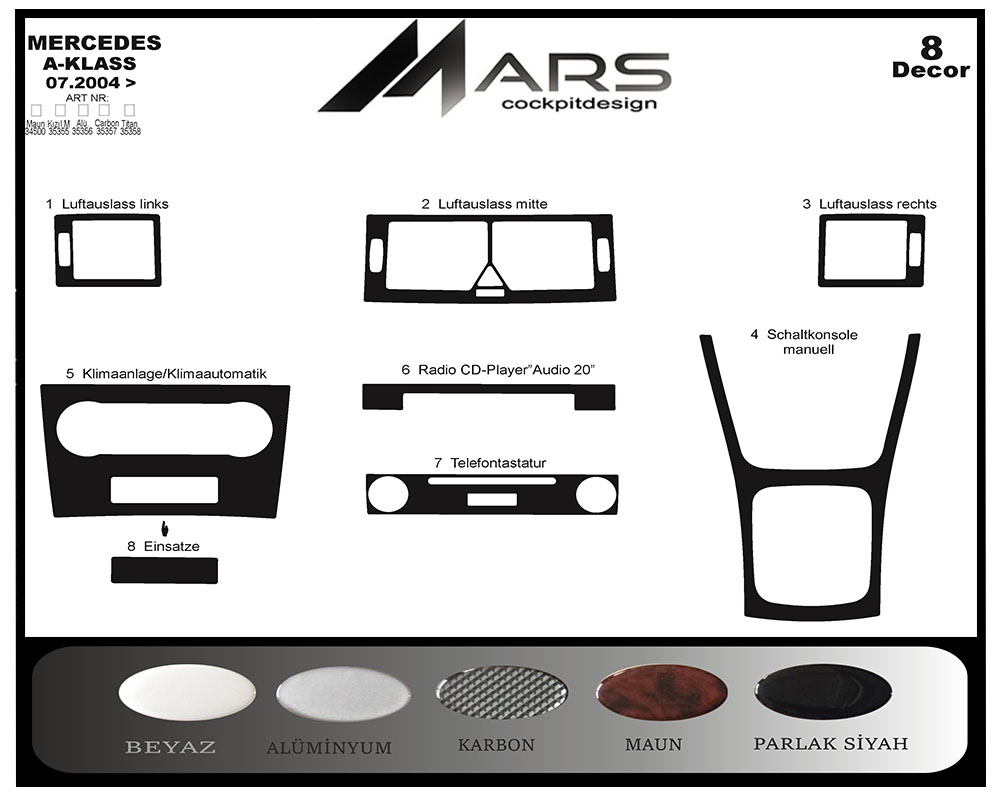 Mercedes A/B Series Console-Mahogany Veneer 2004 8 Pieces