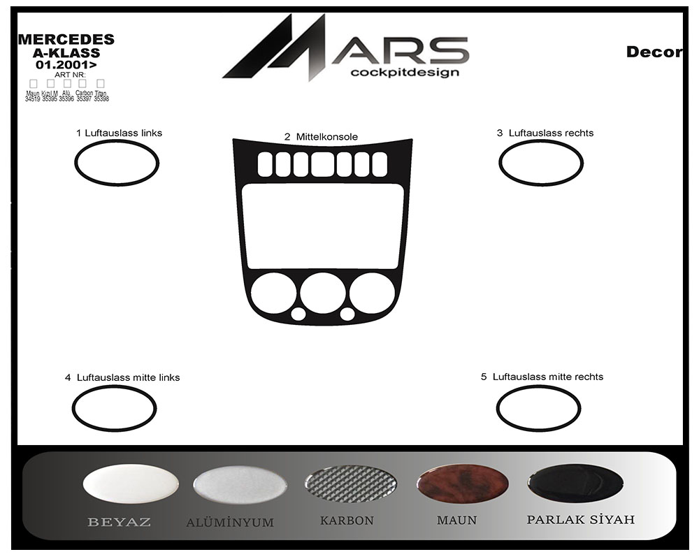 Mercedes A Series Console-Mahogany Veneer 2001-2004 5 Pieces