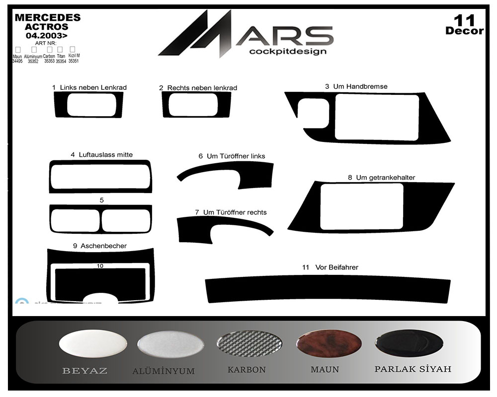 Mercedes Actros Console-Mahogany Veneer 2003-2011 11 Pieces