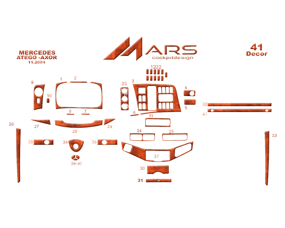 Mercedes Atego Axor Console-Mahogany Veneer 2004 41 Pieces
