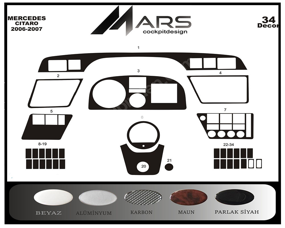 Mercedes Citaro Console-Mahogany Veneer 2006-2007 34 Pieces