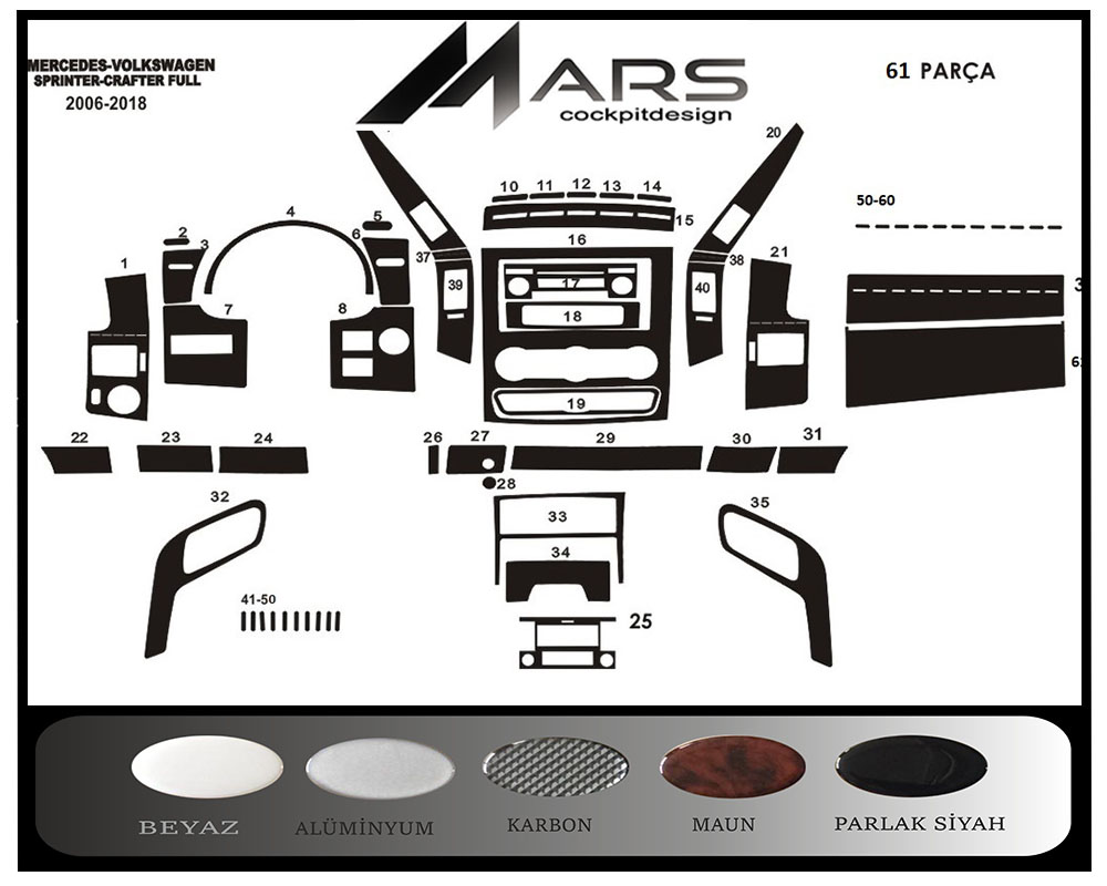 Mercedes Sprinter-Crafter Piano Black Coated 2006 61 Pieces