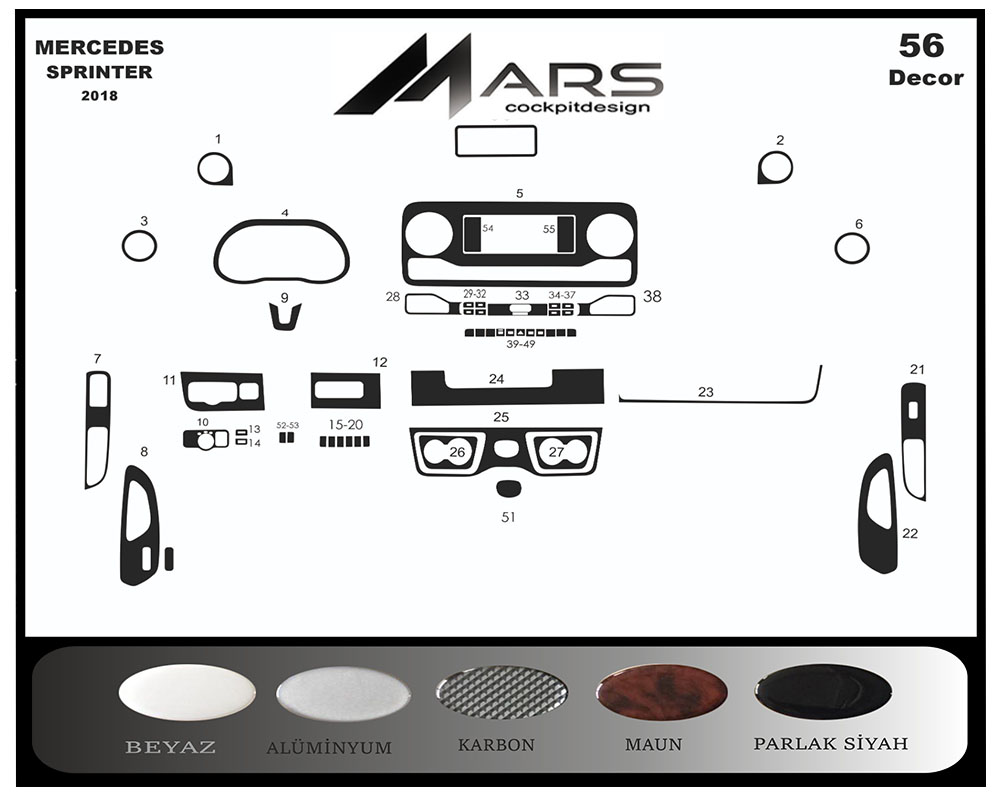 Mercedes Sprinter Console-Mahogany Veneer After 2019 (7inch Multimedia)