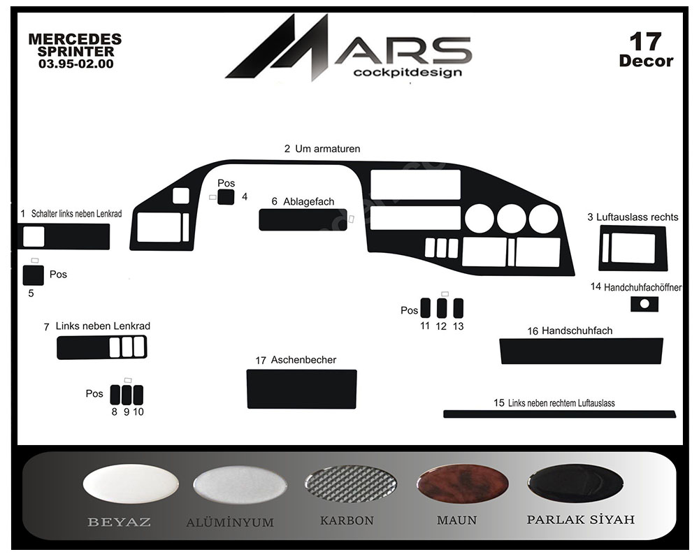 Mercedes Sprinter Volt Konsol-Maun Kaplama 1995-2000 17 Parça