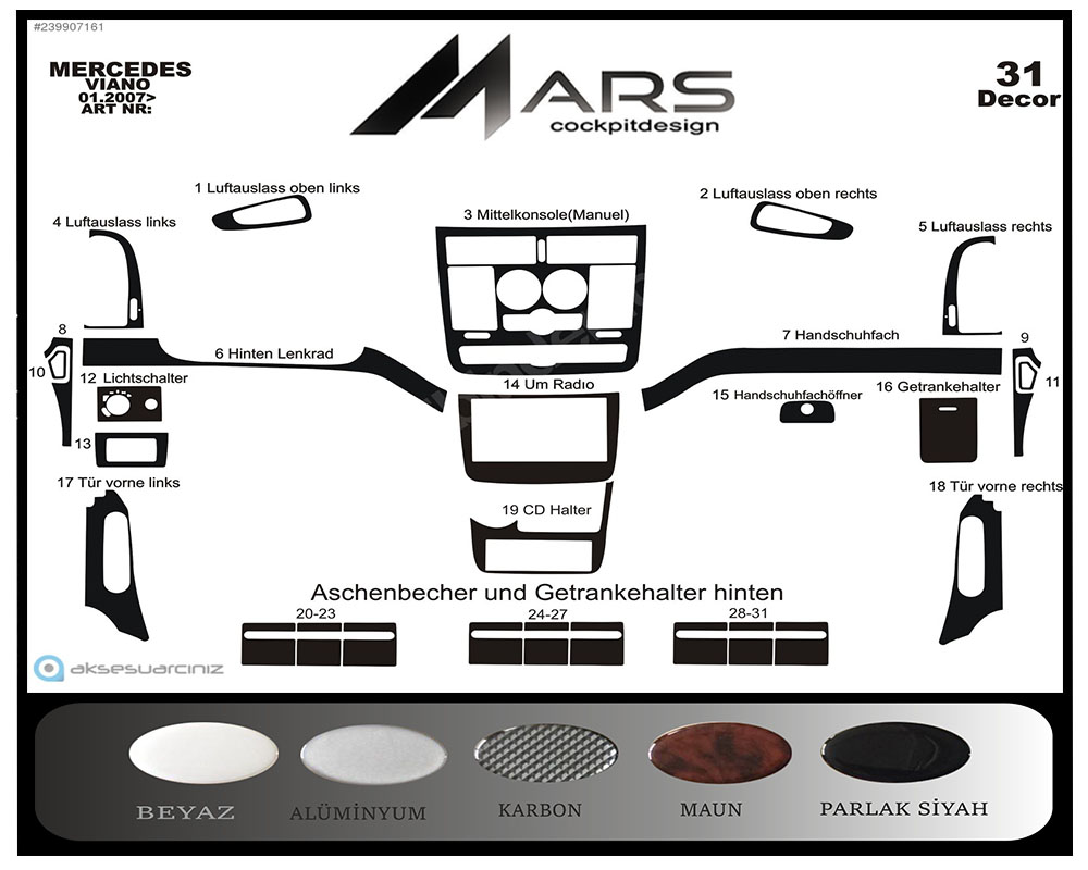 Mercedes Viano Manual Console-Mahogany Veneer 2006 31 Pieces