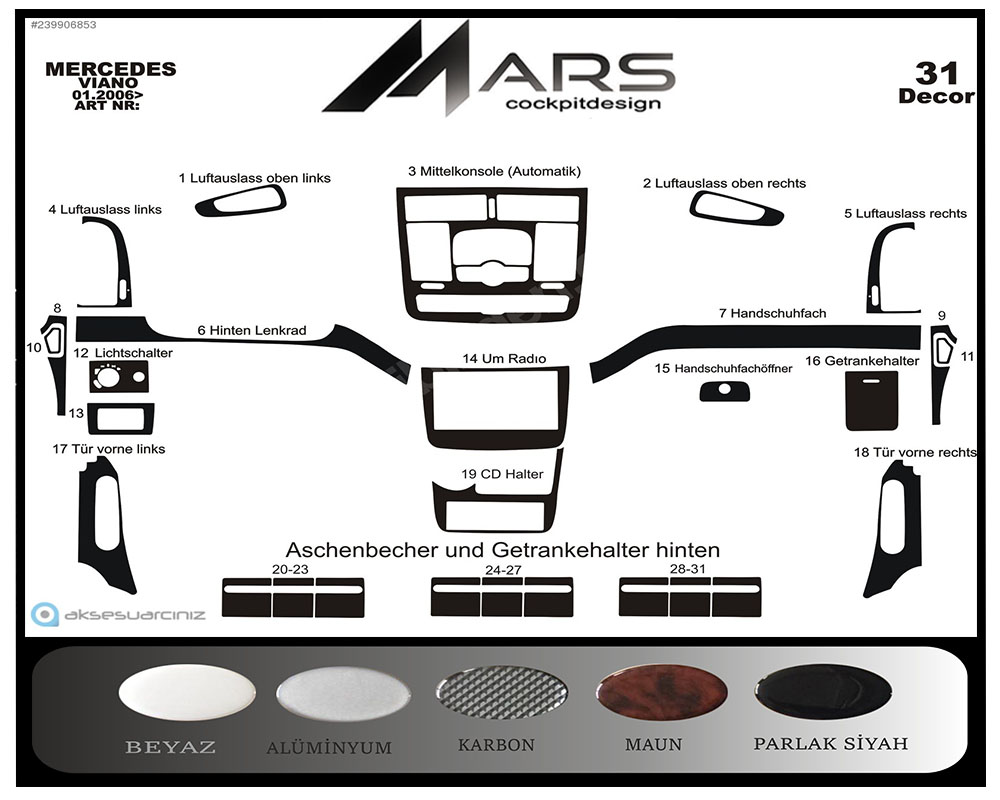 Mercedes Viano Otomatik Konsol-Maun Kaplama 2006 31 Parça