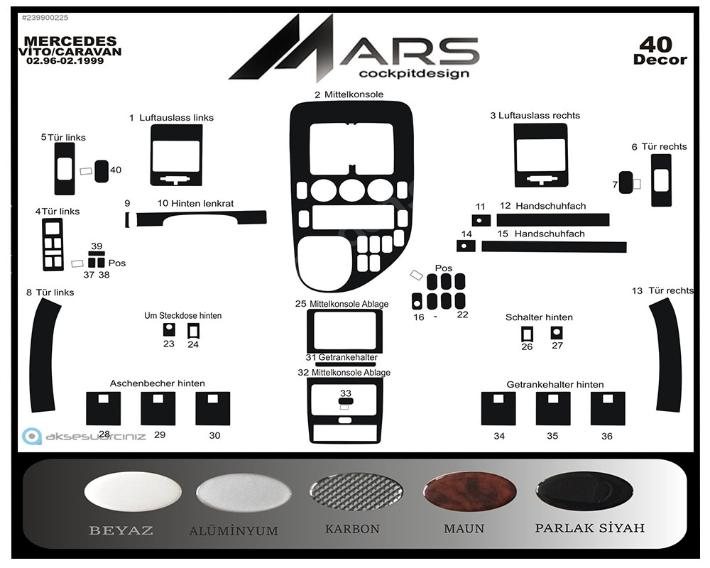 Mercedes Vito Caravan Konsol-Maun Kaplama 1996-1999 40 Parça