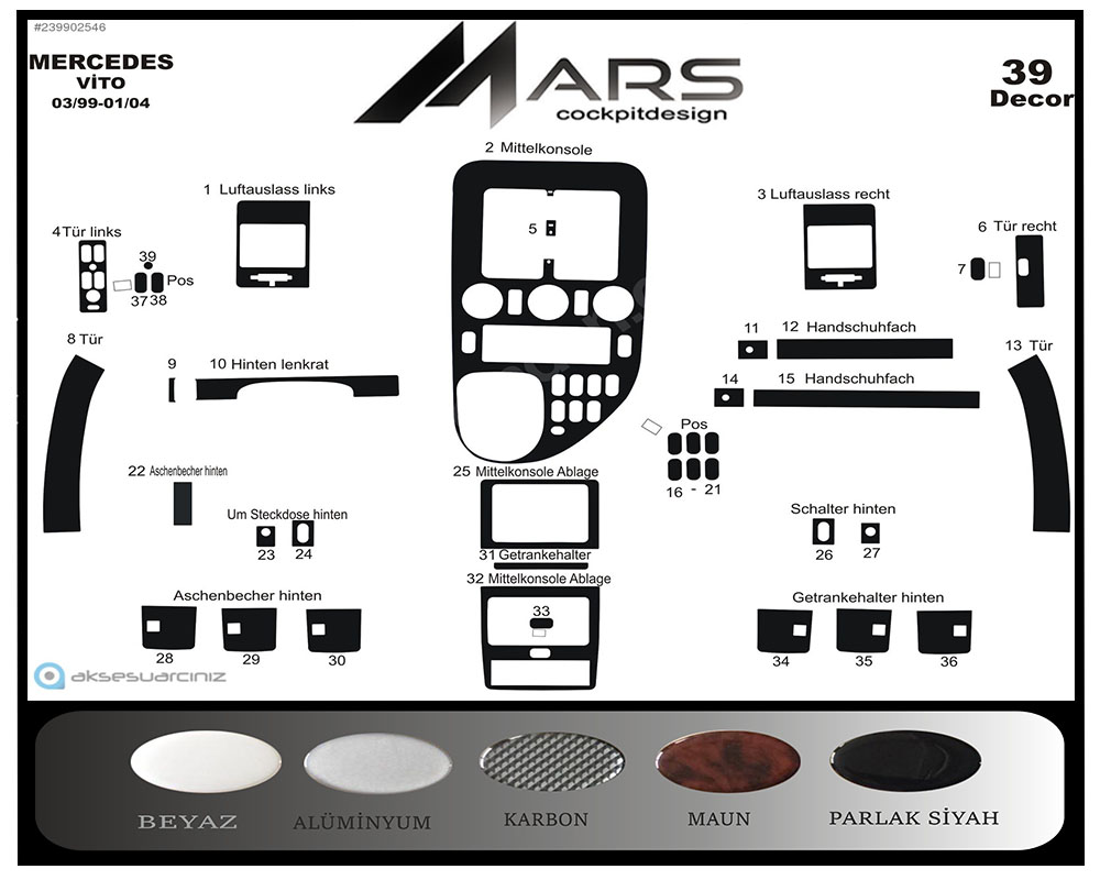 Mercedes Vito Caravan Konsol-Maun Kaplama 1999-2004 39 Parça