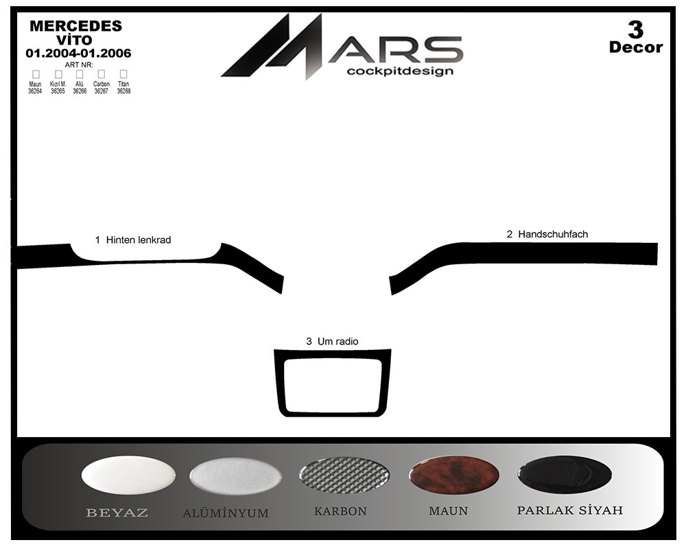 Mercedes Vito Console-Mahogany Veneer 2004-2006 3 Pieces