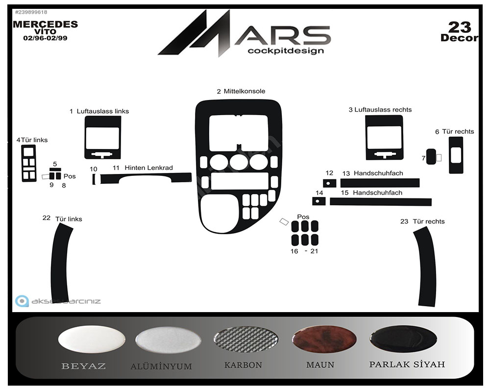 Mercedes Vito Panelvan Konsol-Maun Kaplama 1996-1999 23 Parça