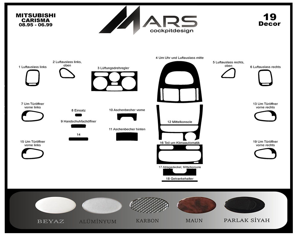 Mitsubishi Carisma Aluminum Coated 1995-1999 19 Pieces