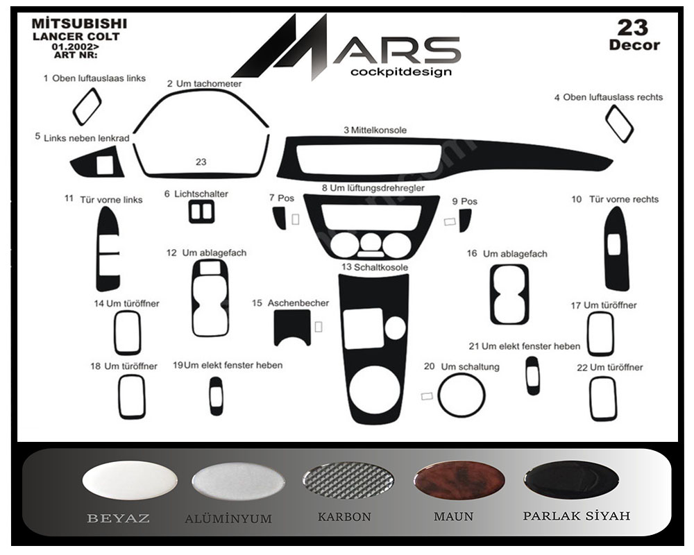 Mitsubishi Colt - Lancer Console-Mahogany Veneer 2002 23 Pieces