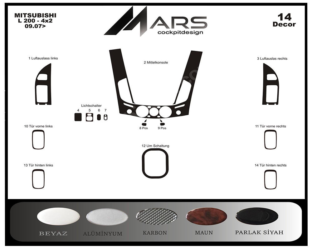 Mitsubishi L200 4X2 Konsol-Maun Kaplama 2007 14 Parça