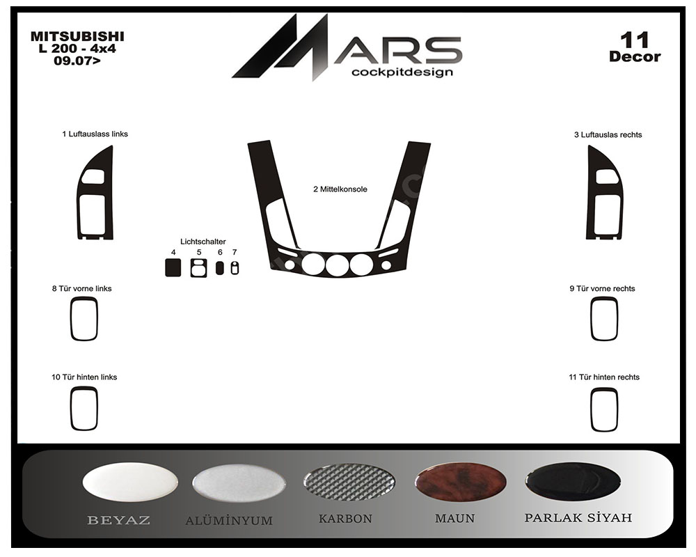 Mitsubishi L200 4X4 Piano Black Coating 2007 11 Pieces