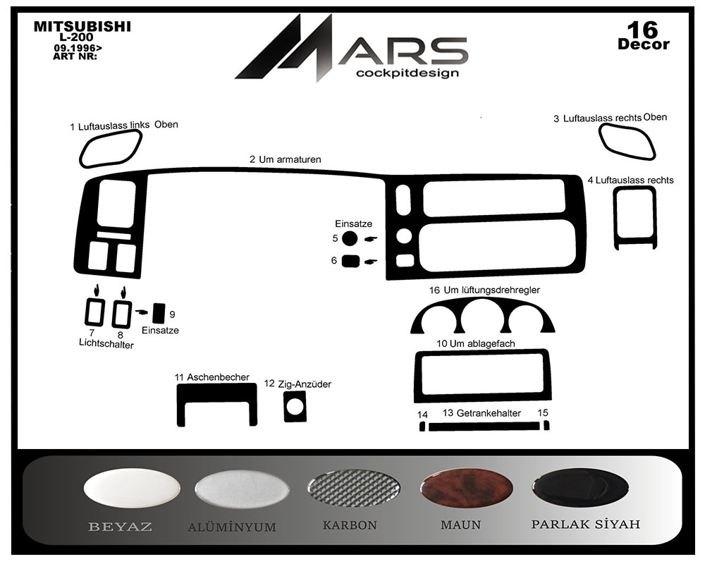 Mitsubishi L200 Console-Mahogany Veneer 1996-2007 16 Pieces