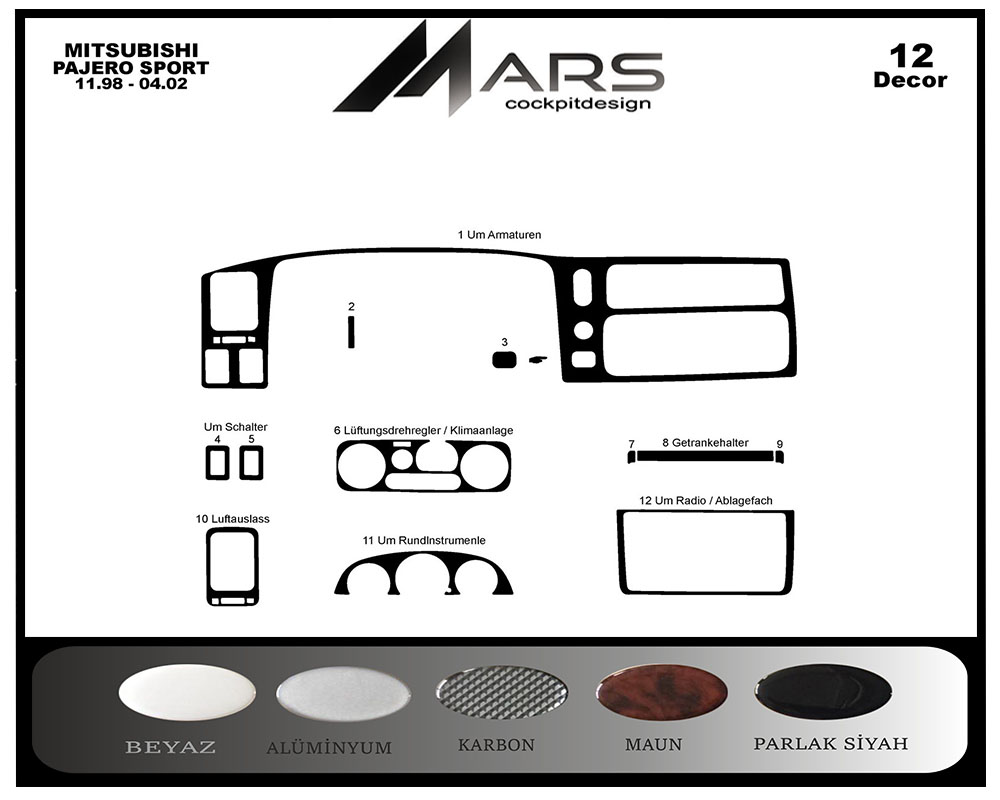 Mitsubishi Pajero Sport Console-Mahogany Veneer 1998-2002 12 Pieces