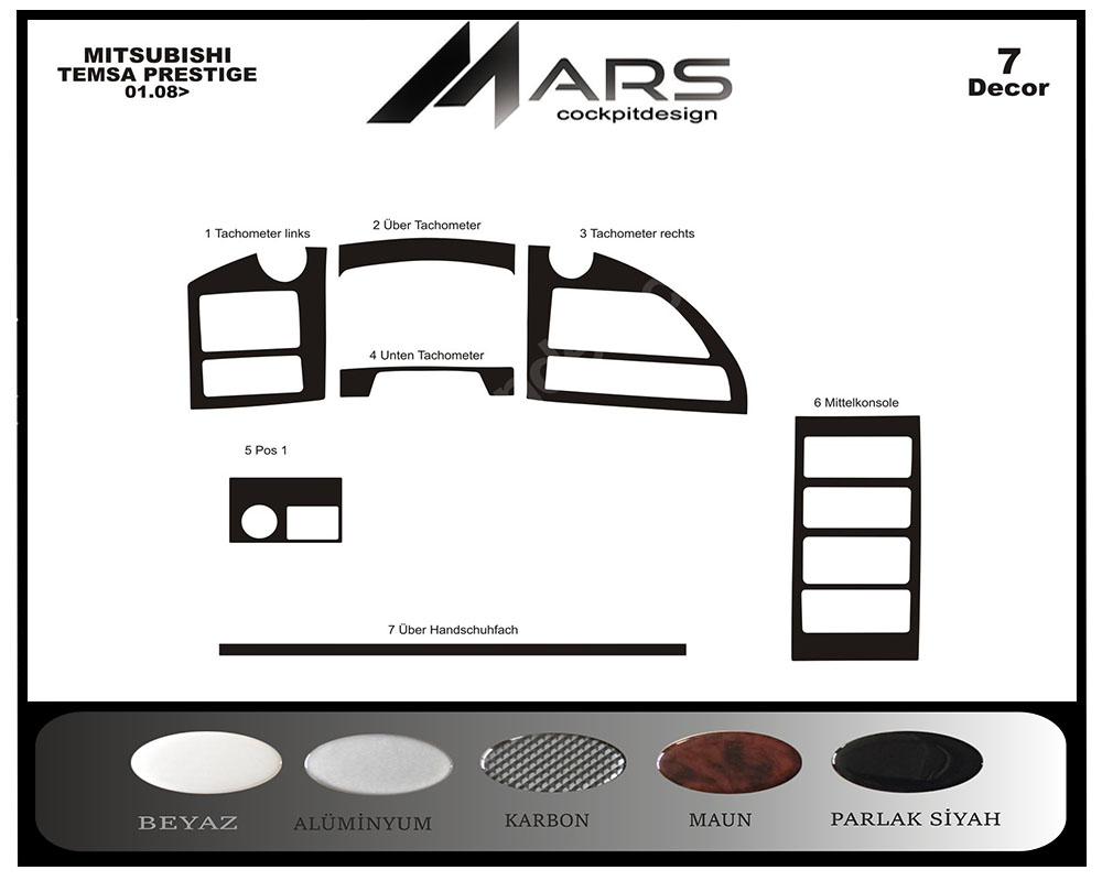 Mitsubishi Temsa Prestige Delux Console-Mahogany Veneer 2008-2010 7 Pieces