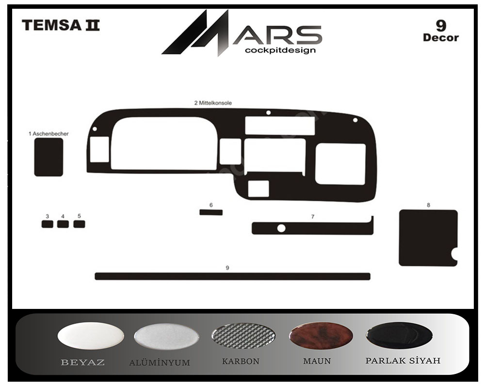 Mitsubishi Temsa Prestige Midibus Консоль шпон красного дерева 1999 г. 9 шт.