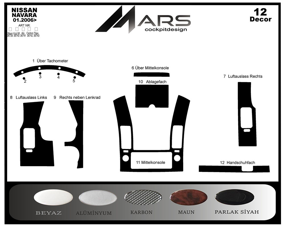 Nissan Navara Console-Mahogany Veneer 2006-2010 12 Pieces