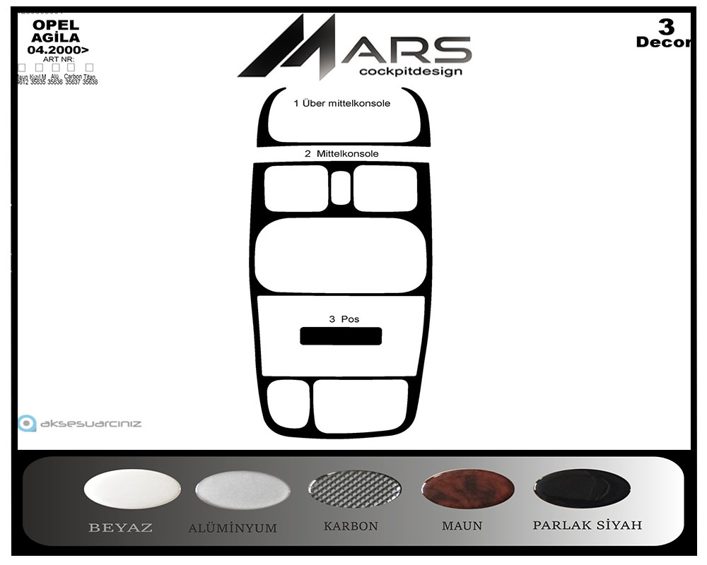 Opel Agila Konsol-Maun Kaplama  2000-2003 3 Parça