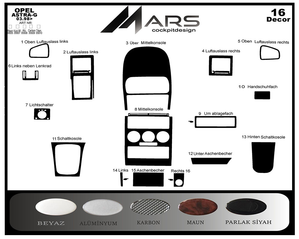 Opel Astra G Aluminum Coating 1998-2003 16 Pieces FREE SHIPPING