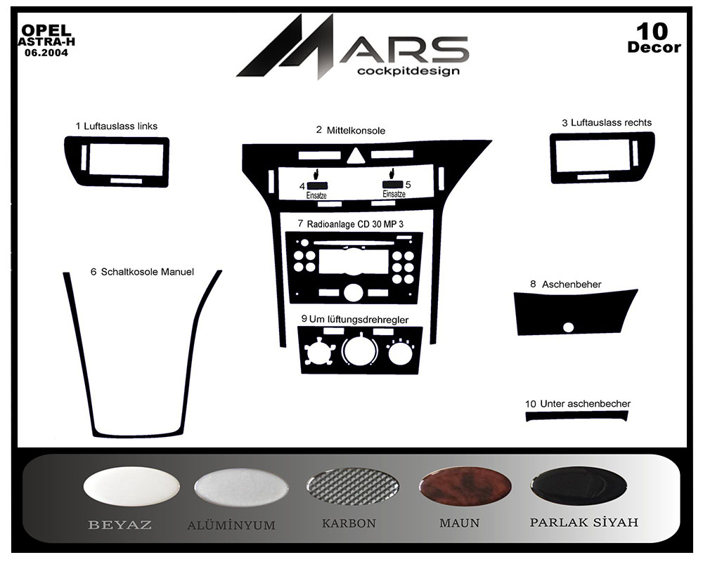 Opel Astra H Alüminyum Kaplama 2004-2010 10 Parça 