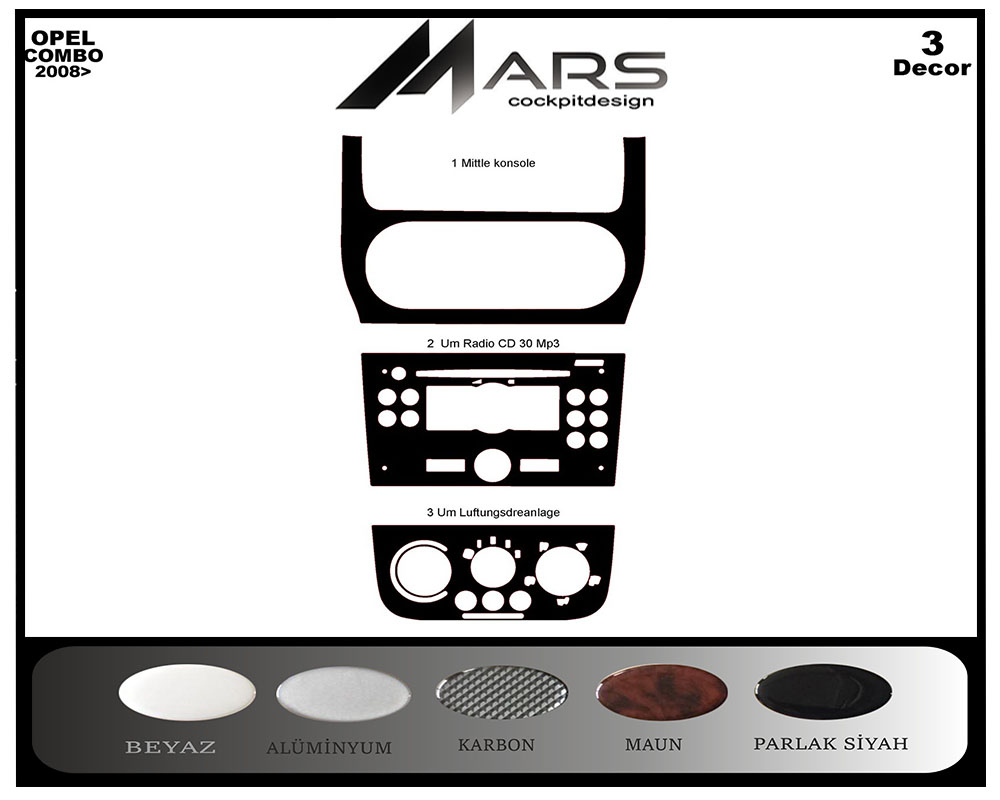 Opel Combo Console-Mahogany Veneer 2008 3 Pieces