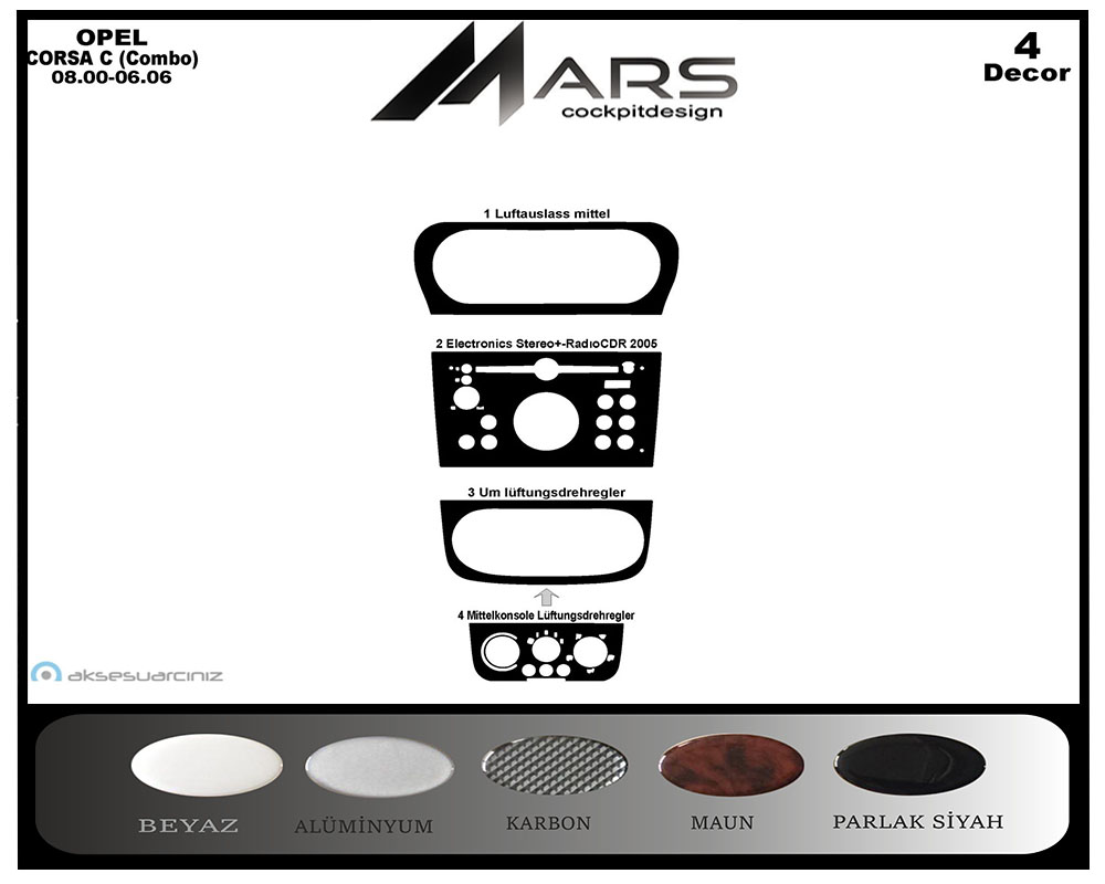 Opel Corsa C / Combo Konsol-Maun Kaplama 2000-2006 4 Parça