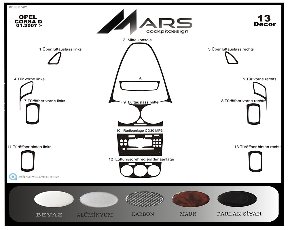 Opel Corsa D Aluminum Coating 2007 13 Pieces FREE SHIPPING