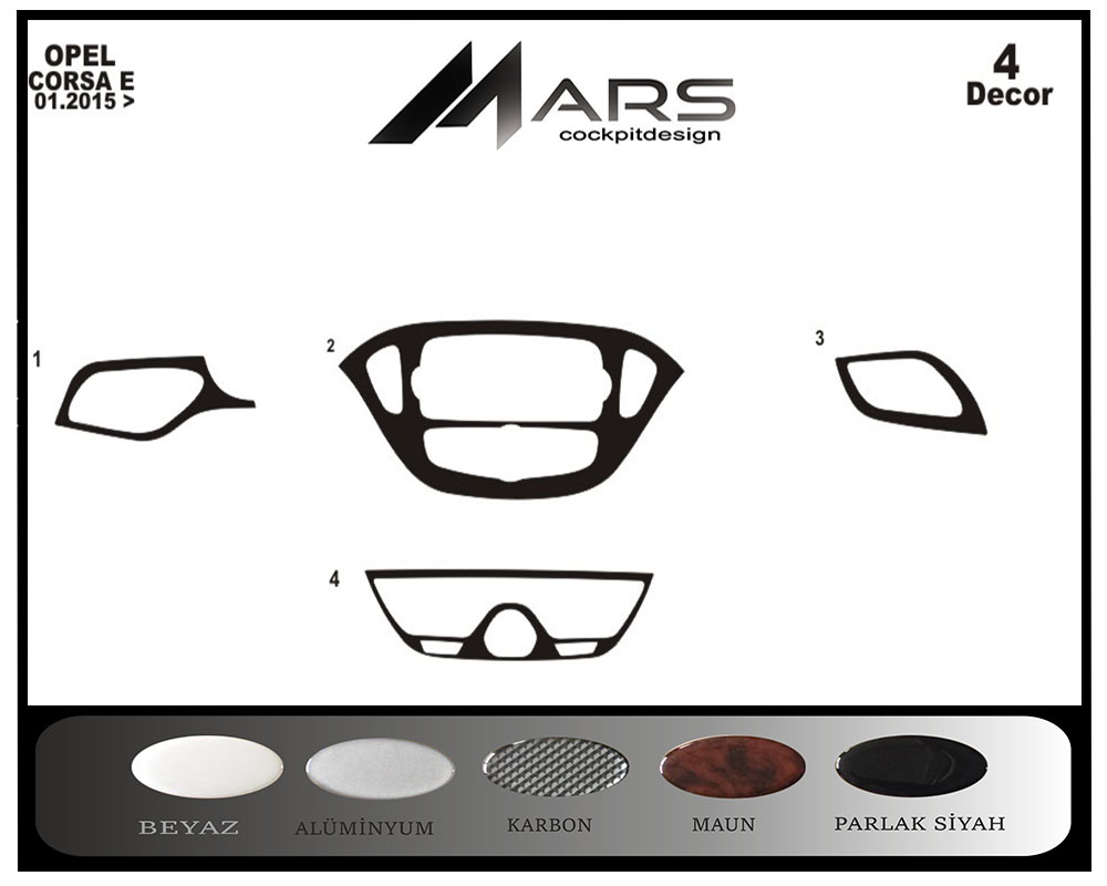 Opel Corsa E Console-Mahogany Veneer 2015 4 Pieces