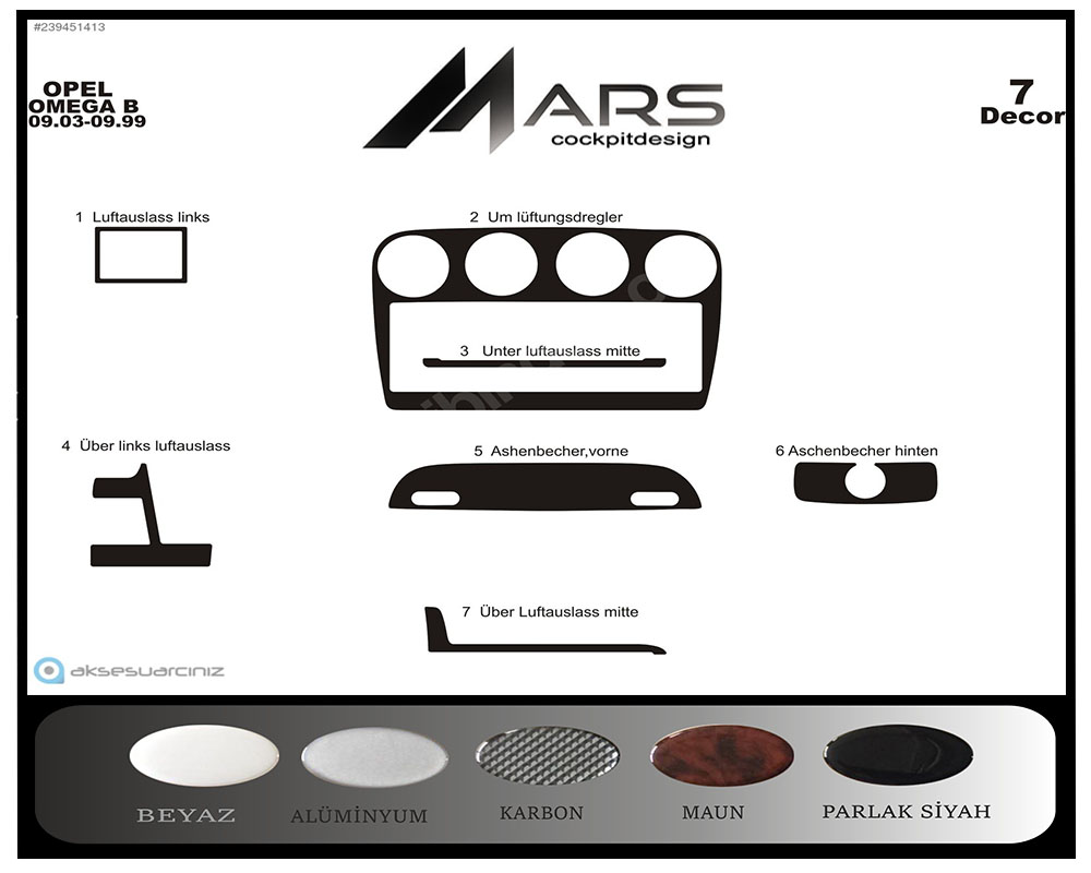 Opel Omega B Konsol-Maun Kaplama 1993-1999 7 Parça