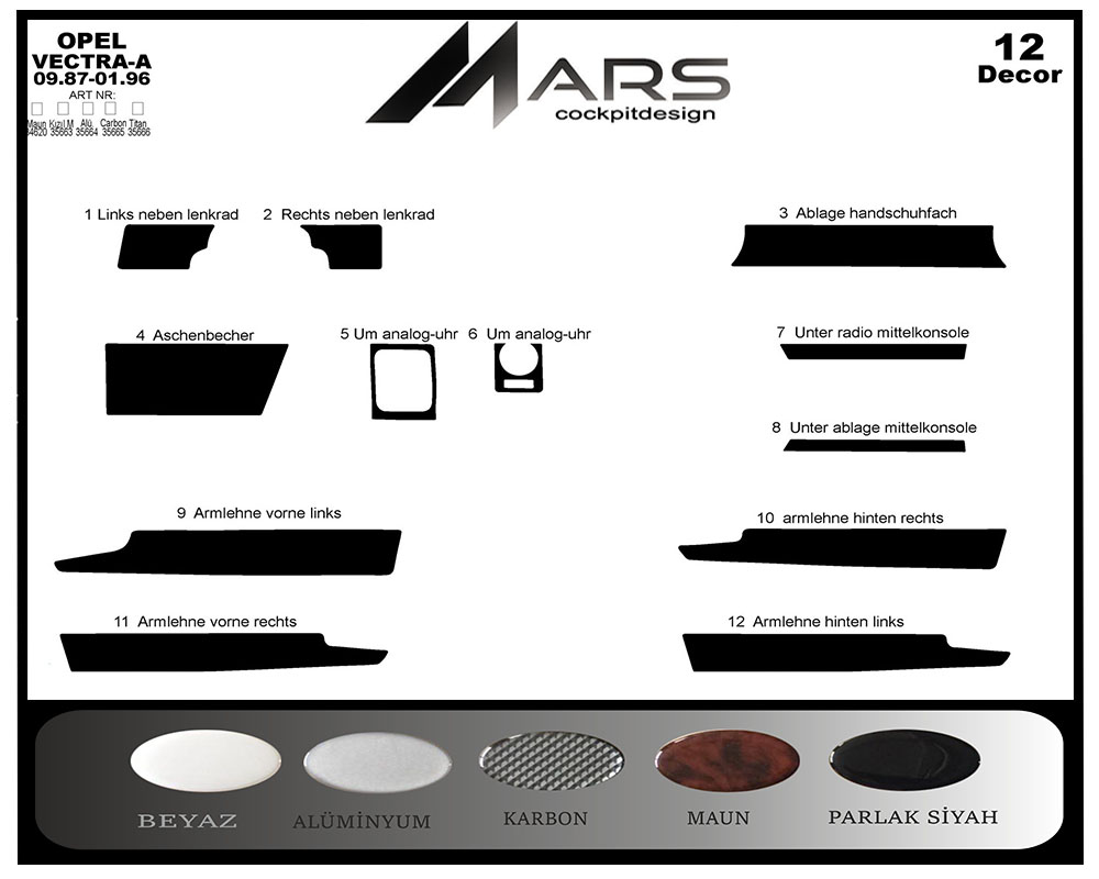 Opel Vectra A Konsol-Maun Kaplama 1987-1995 12 Parça