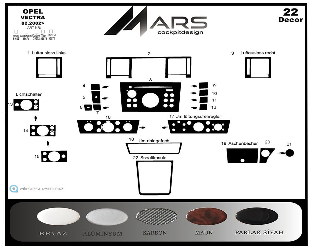 Opel Vectra C Konsol-Maun Kaplama 2002-2008 22 Parça