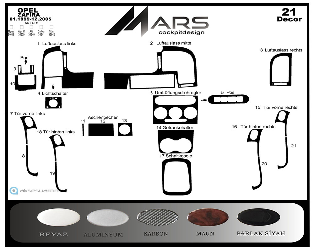 Opel Zafira Konsol-Maun Kaplama 1999-2005 21 Parça