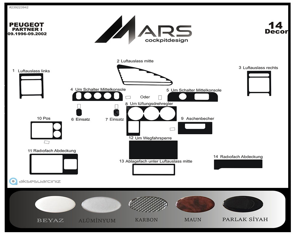 Peugeot Partner Berlingo Konsol-Maun Kaplama 1996-2002 14 Parça