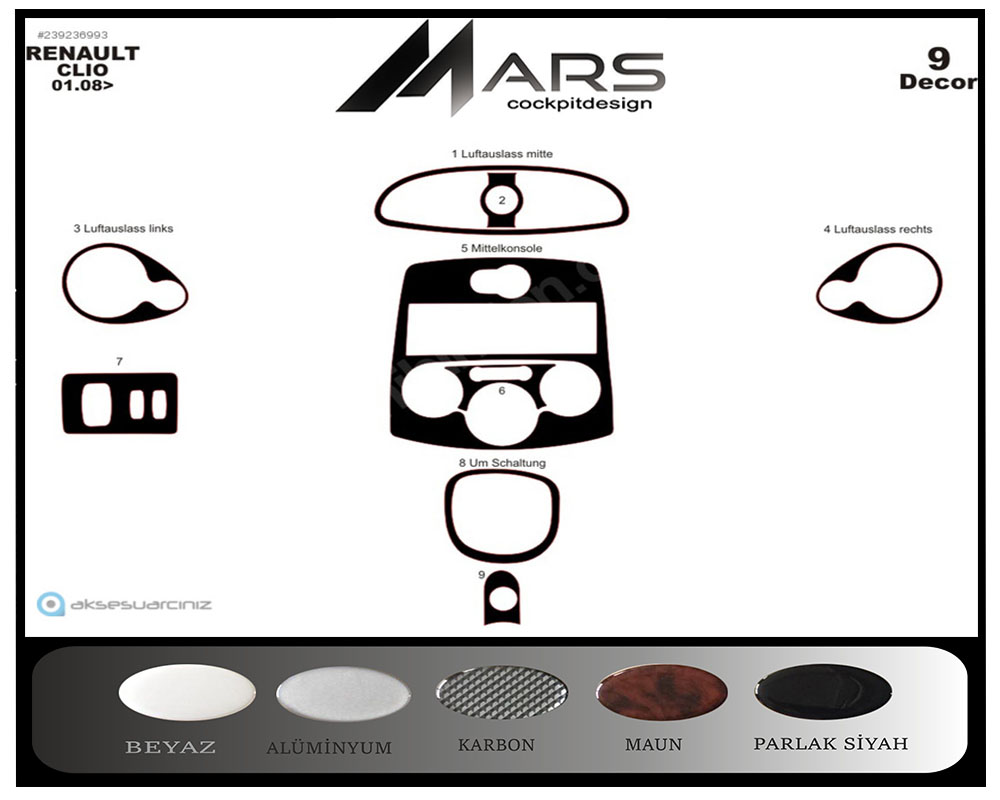 Renault Clio 3 Konsol-Maun Kaplama 2005-2012 9 Parça