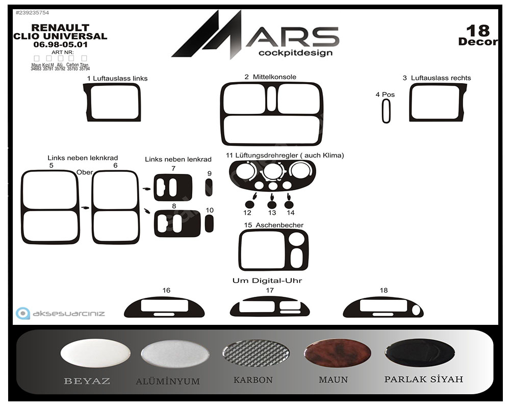 Renault Clio Aluminum Coating 1998-2001 18 Pieces