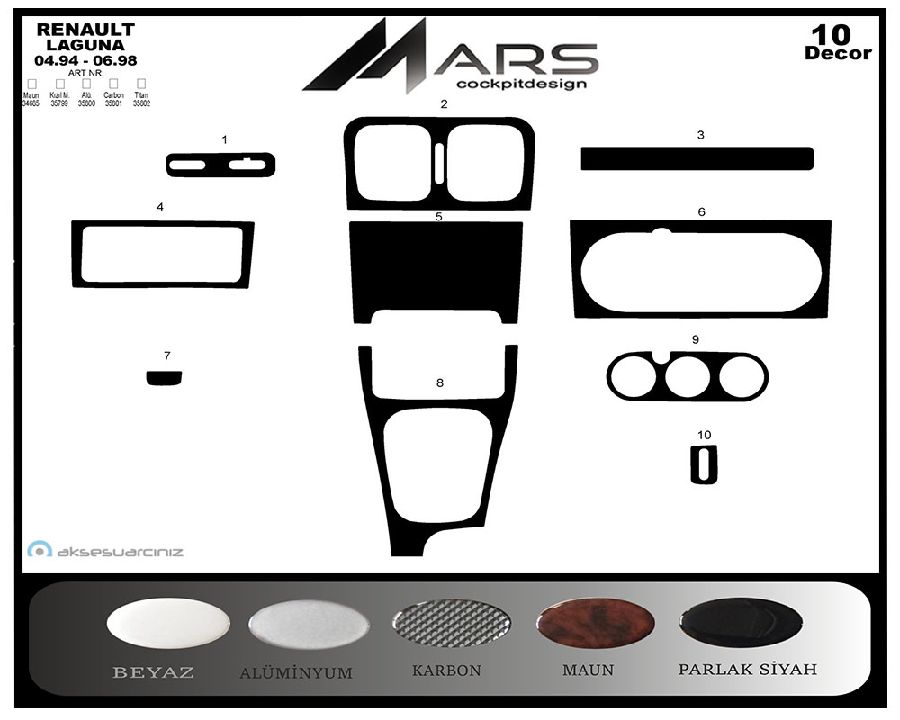 Renault Laguna Konsol-Maun Kaplama 1994-1998 10 Parça