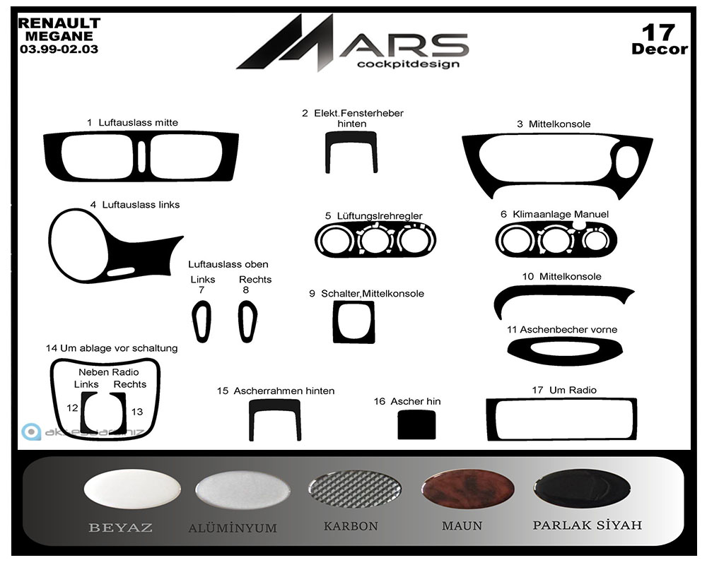 Renault Megane Aluminum Coating 1999-2003 17 Pieces FREE SHIPPING