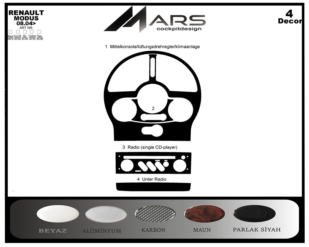 Renault Modus Konsol-Maun Kaplama 2004 4 Parça