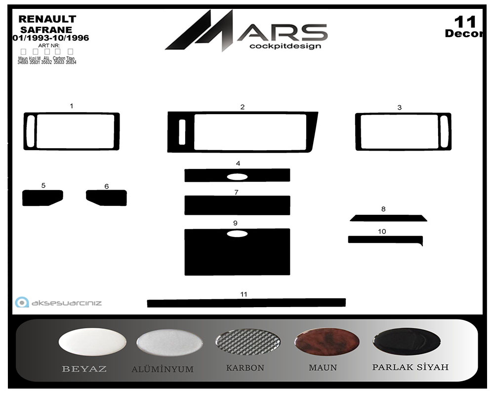 Renault Safrane Konsol-Maun Kaplama 1993-1996 11 Parça