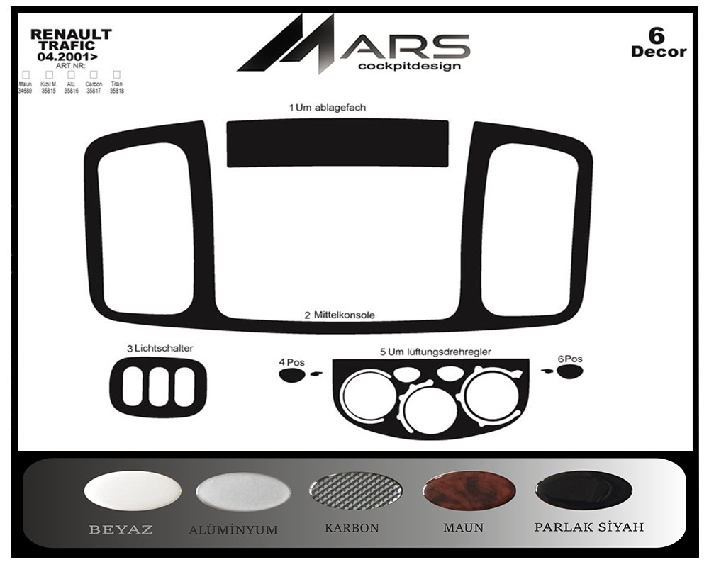 Renault Trafic Vivaro Console-Mahogany Veneer 2001-2006 6 Pieces