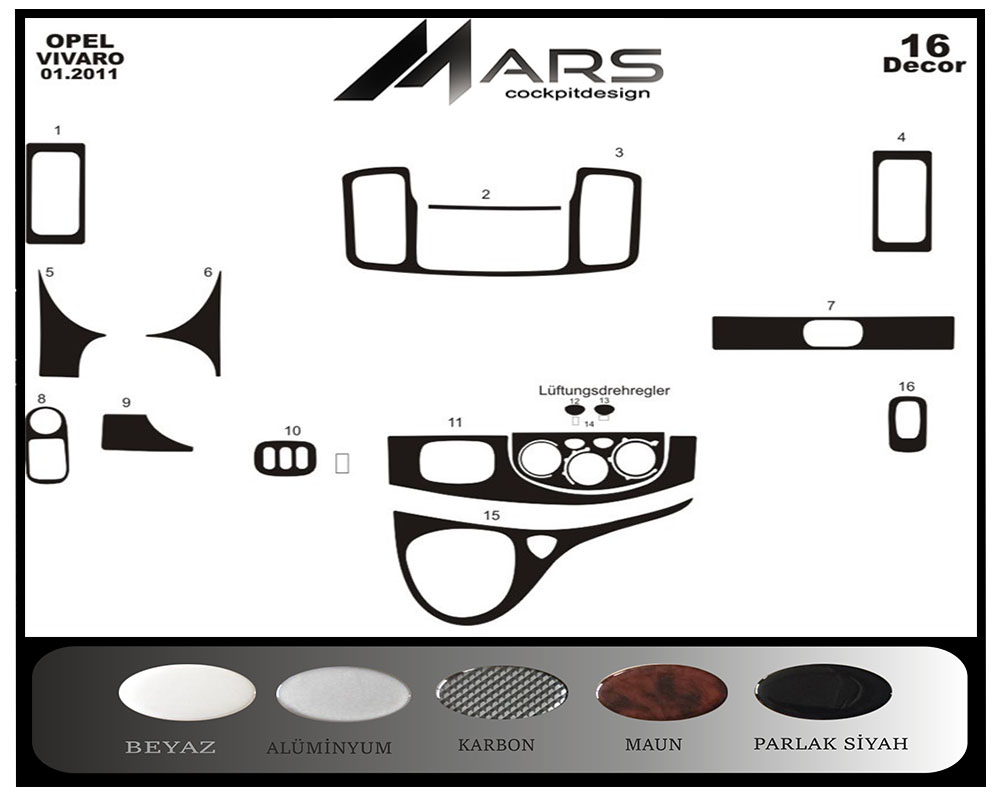 Renault Trafic Vivaro Konsol-Maun Kaplama 2011 16 Parça