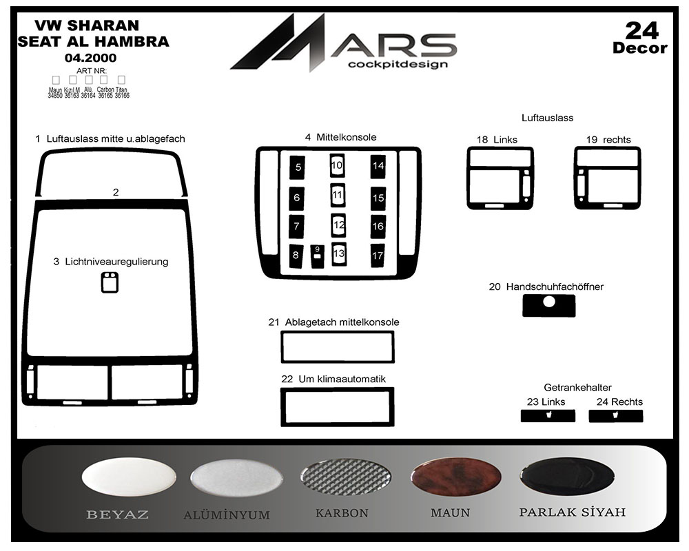 Seat Alhambra Konsol-Maun Kaplama 2000 24 Parça