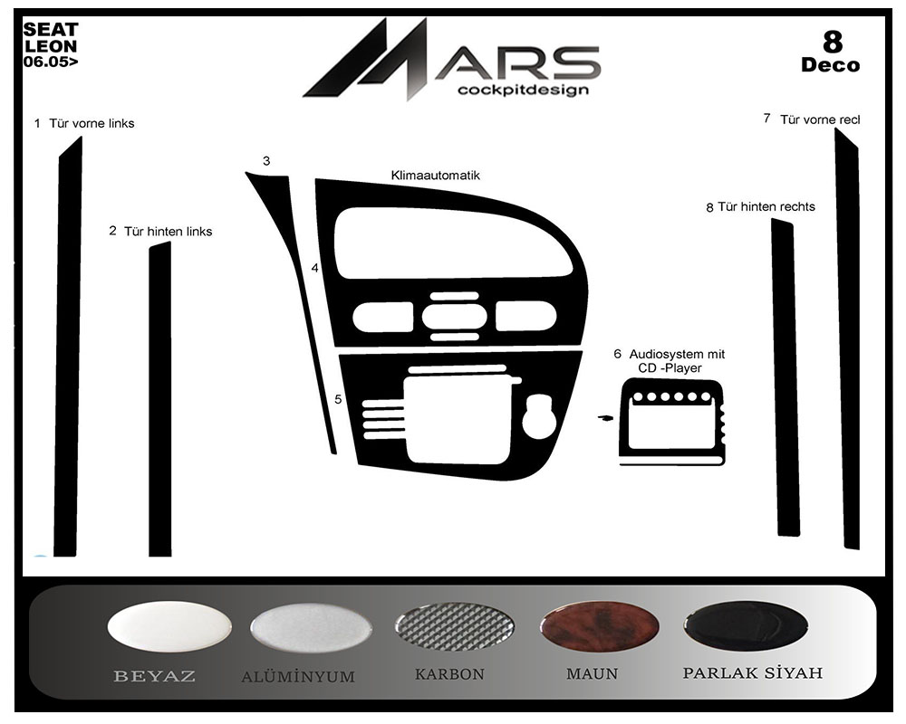 Seat Leon Konsol-Maun Kaplama 2005 - 2010 Arası 8 Parça