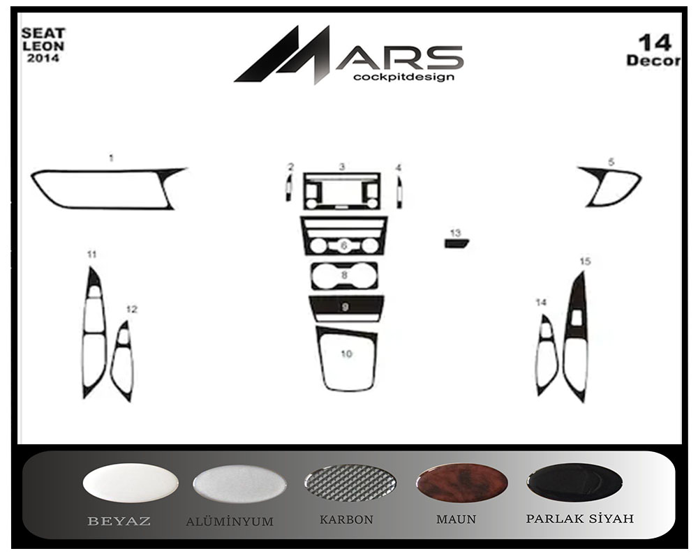 Seat Leon Piano Black Kaplama 2014 14 Parça ÜCRETSİZ KARGO